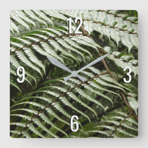 Horloge Carrée Fern Fronds II Dark Green Nature