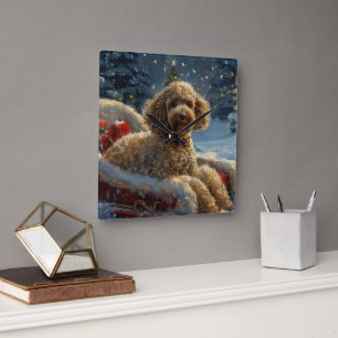 Horloge Carrée Festive de Noël du chien de caniche