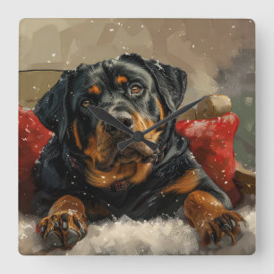Horloge Carrée Fête de Noël de chien Rottweiler