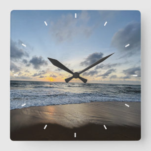 Horloge Carrée Fête des mères coucher de soleil sur la plage pers