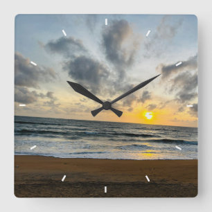 Horloge Carrée Fête des Mères Coucher de soleil sur la plage Pers