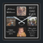 Horloge Carrée Fête des pères Meilleur papa Jamais Noir Trois Pho<br><div class="desc">Montrez à papa que vous le chérissez pour la Fête des pères avec cette photo design noir et blanc avec le nom de votre père, le texte "Meilleur papa jamais", et l'espace pour un message unique ci-dessous avec des signatures tapées dans le texte du script et l'occasion et l'année. Conception...</div>