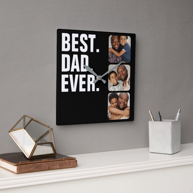 Horloge Carrée Fête des pères personnalisée cadeau photo meilleur (Bureau)