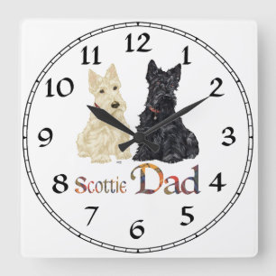 Horloge Carrée Fête des Pères Terrier Écossais
