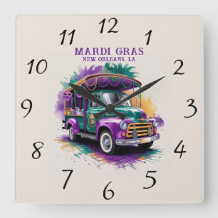 Horloge Carrée Fête du Camion vintage Mardi Gras