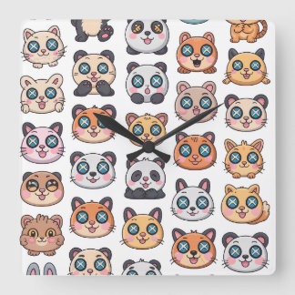 Horloge Carrée Feuille d'autocollants d'animaux mignons Personnag