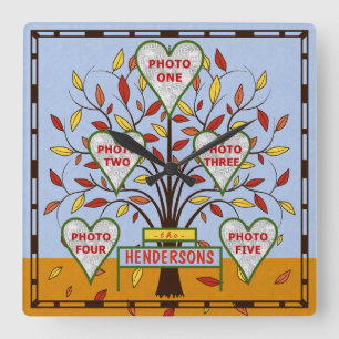 Horloge Carrée Feuille d'automne de collage de photo de la