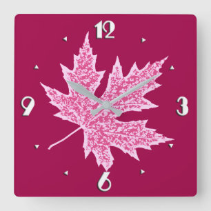 Horloge Carrée Feuille de chêne - vin de Bourgogne et rose