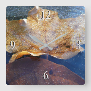 Horloge Carrée Feuille de érable jaune gelée Automne Nature