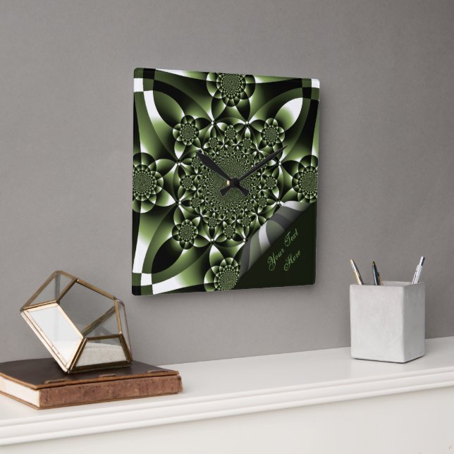 Horloge Carrée Feuille de forêt verte blanche Page Curl (Bureau)