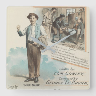 Horloge Carrée Feuille de musique Vintage Pauvre Callaghan Chorus