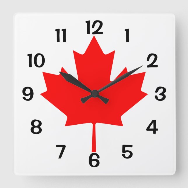 Horloge Carrée Feuille d'érable rouge du Canada (Recto)