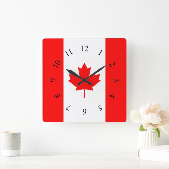 Horloge Carrée Feuille d'érable rouge et blanc canadien Canada (Maison)