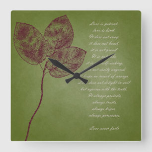 Horloge Carrée Feuille grunge vert