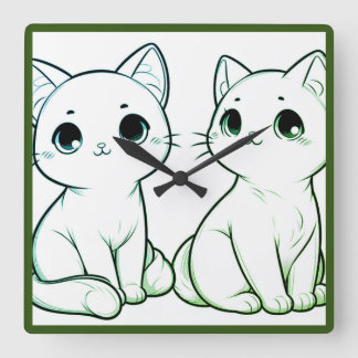 Horloge Carrée Feuille Matcha