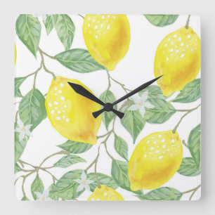 Horloge Carrée feuille-vert-jaune-citron-fruit