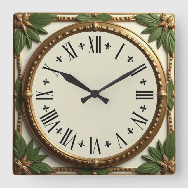 Horloge Carrée Feuilles Art déco (Recto)