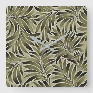 Horloge Carrée Feuilles Artistiques Dans une Couleur Vert Gris Ka