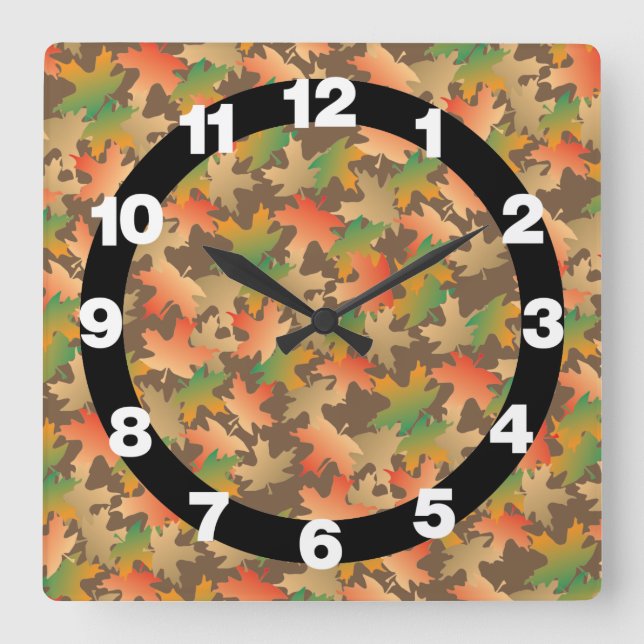 Horloge Carrée Feuilles d'automne (Recto)