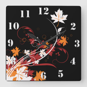 Horloge Carrée Feuilles d'automne Abstraites