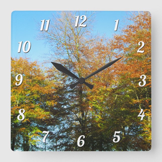 Horloge Carrée Feuilles d'automne et Ciel bleu - Personnalisé (Recto)