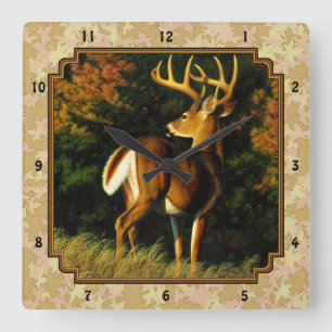 Horloge Carrée Feuilles d'automne Whitetail Buck