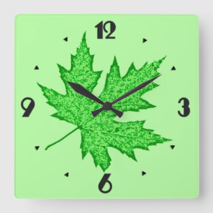 Horloge Carrée Feuilles de chêne - nuances de vert