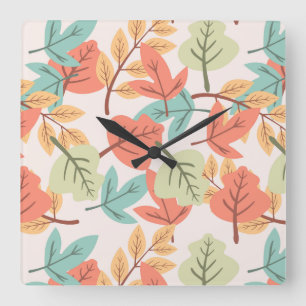 Horloge Carrée Feuilles multicolores
