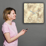 Horloge Carrée Feuilles tropicales d'or de Champaigne Botanique M<br><div class="desc">Design italien Florence -mode luxe tendance florenceK</div>
