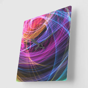 Horloge Carrée Feux Abstraits arc-en-ciel vortex