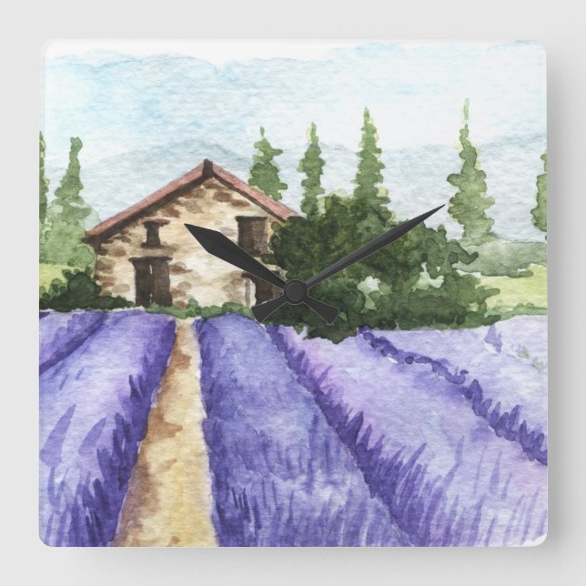 Horloge Carrée Fields French Country Decor Lavender (Recto)