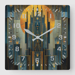 Horloge Carrée Fier Minimaliste Chat Tuxedo sur Orange