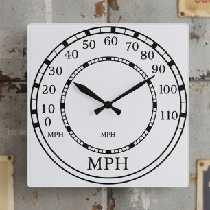 Horloge Carrée Figarations Speedometer MPH White Garage Clock