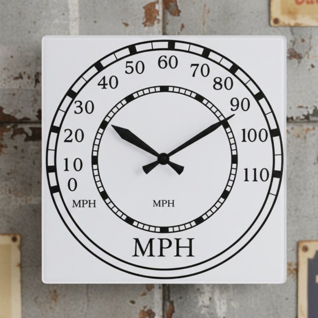 Horloge Carrée Figarations Speedometer MPH White Garage Clock (This retro-inspired clock adds vintage charm and functional art. Add your initials!)