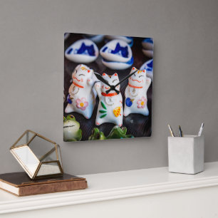 Horloge Carrée figurines de chats à Beckoning