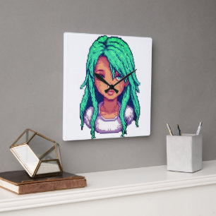 Horloge Carrée Fille aqua 