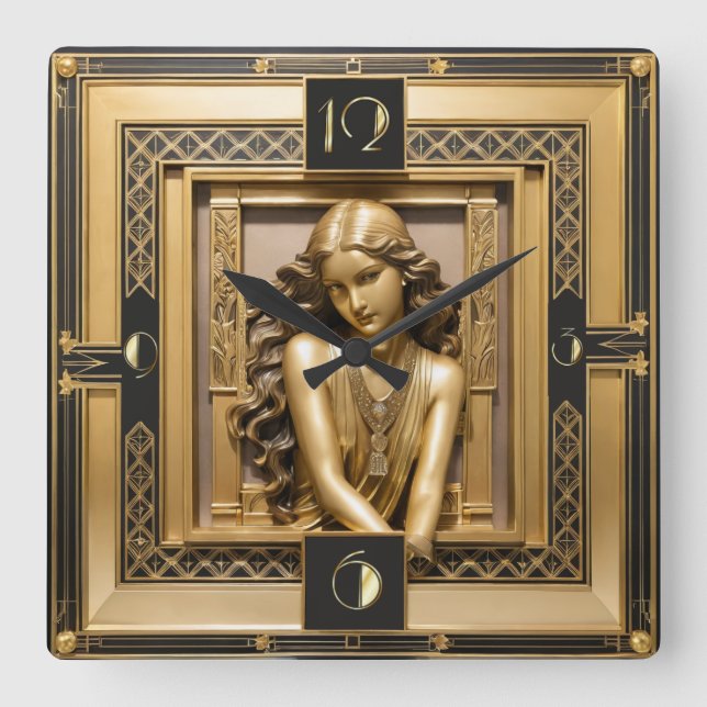 Horloge Carrée Fille Art Déco (Recto)