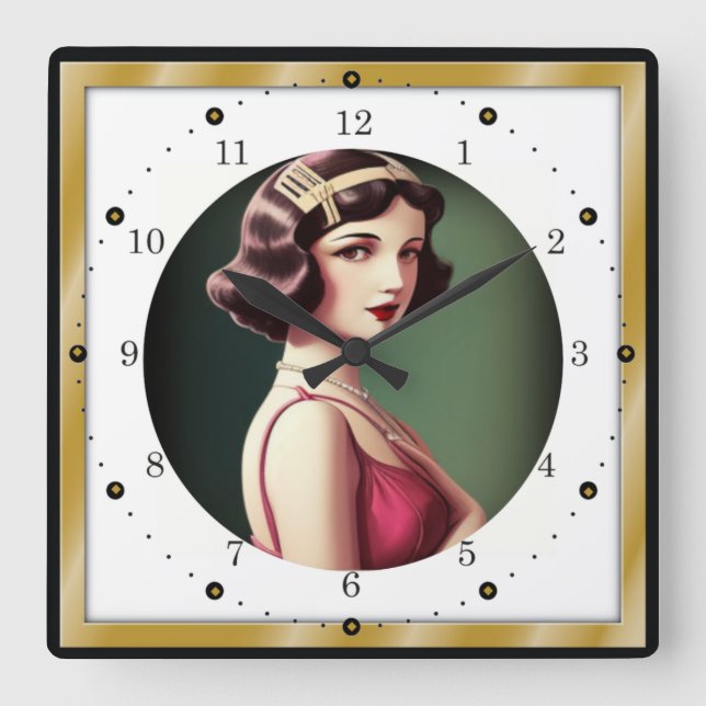 Horloge Carrée Fille Art Déco (Recto)