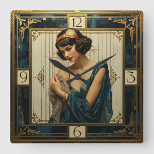 Horloge Carrée Fille Art Déco