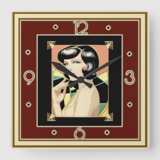 Horloge Carrée Fille Art Déco (Recto)