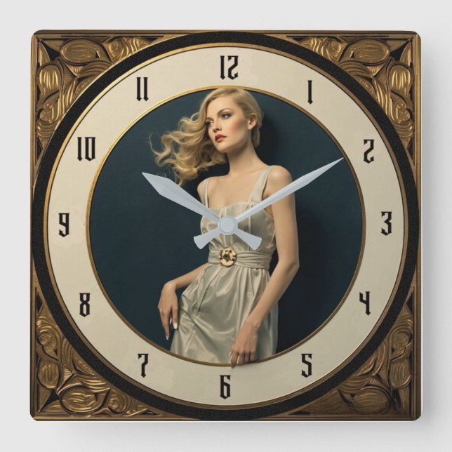 Horloge Carrée Fille Art Déco (Recto)