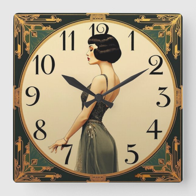 Horloge Carrée Fille Art Déco (Recto)