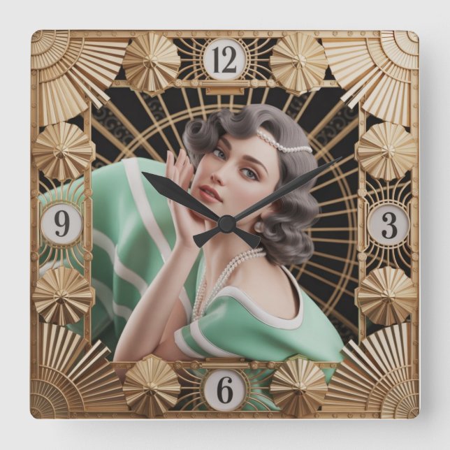 Horloge Carrée Fille Art Déco (Recto)