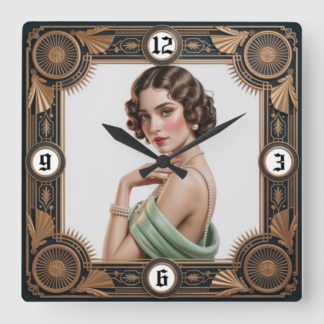 Horloge Carrée Fille Art Déco (Recto)