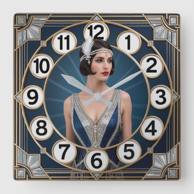 Horloge Carrée Fille Art Déco (Recto)