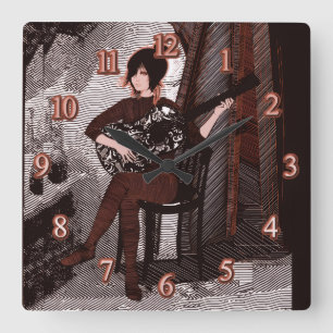 Horloge Carrée Fille avec guitare