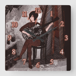 Horloge Carrée Fille avec guitare
