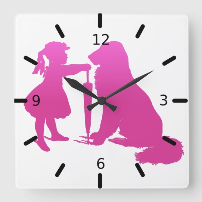 Horloge Carrée Fille avec la pépinière de chien Silhouette Gradie (Recto)