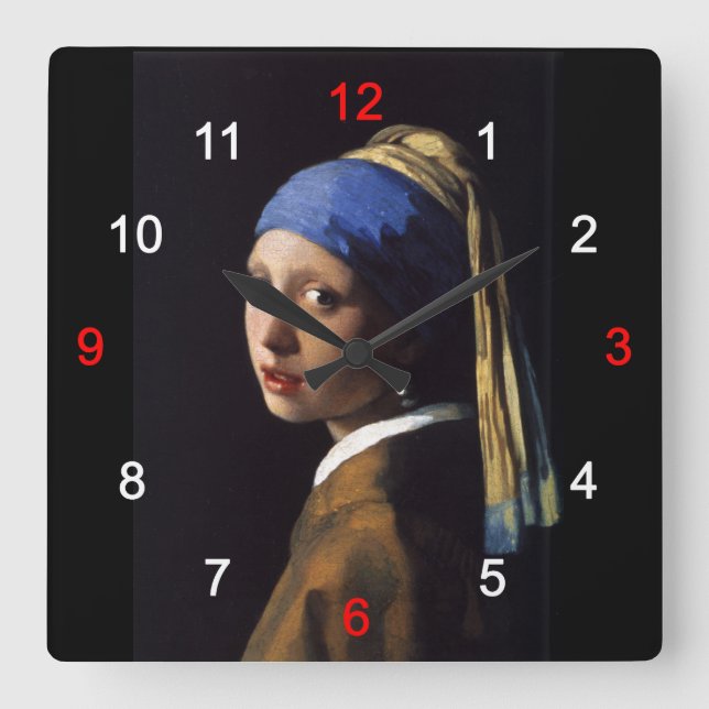 Horloge Carrée Fille avec une oreille perle (Recto)