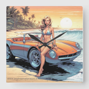 Horloge Carrée Fille avec voiture de sport